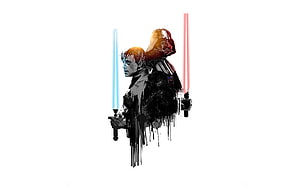 Star Wars Minimalist Art: Darth Vader and Luke Skywalker with Lightsabers HD wallpaper