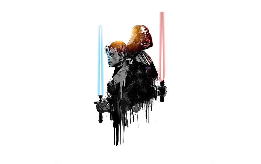 Star Wars Minimalist Art: Darth Vader and Luke Skywalker with Lightsabers HD wallpaper
