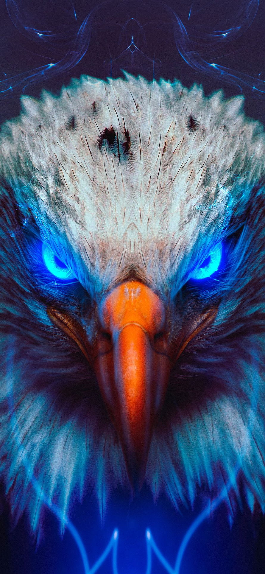 Glowing Eagle Head with Neon Blue Eyes and Electric Energy Effects HD phone wallpaper
