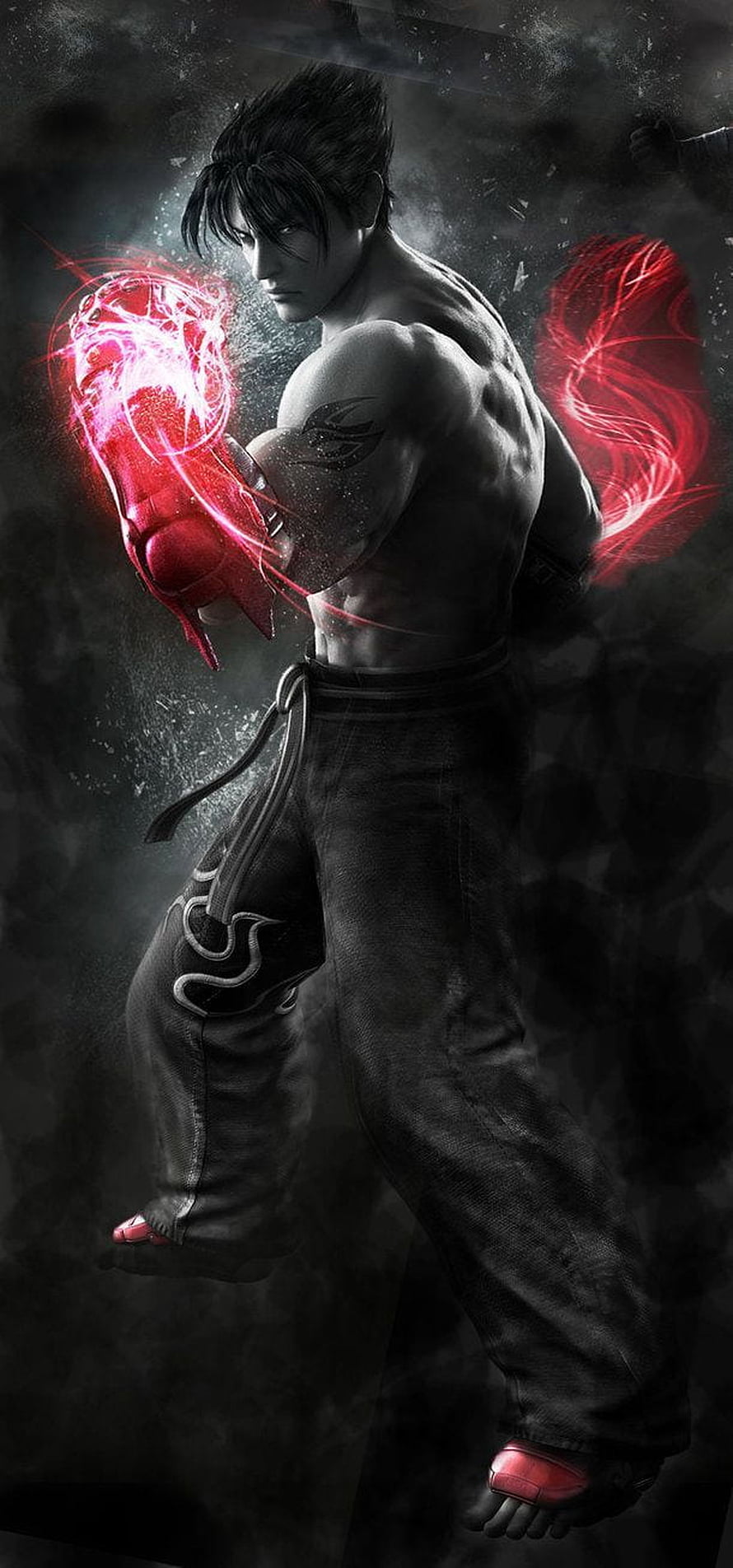 Jin Kazama Tekken 8 Character Art with Red Energy Aura HD phone wallpaper