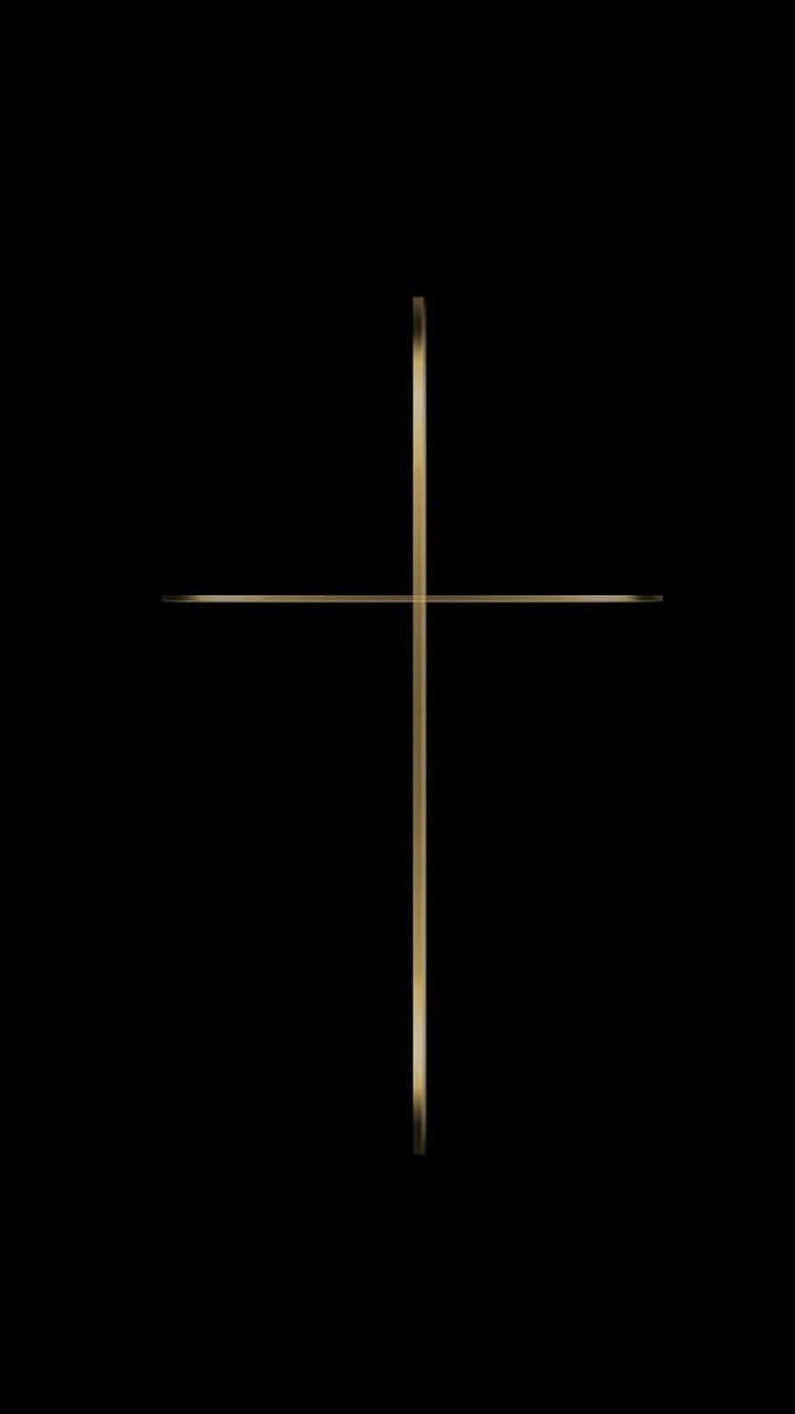Minimalist Gold Cross on Black Background for Christian Faith and Worship HD phone wallpaper
