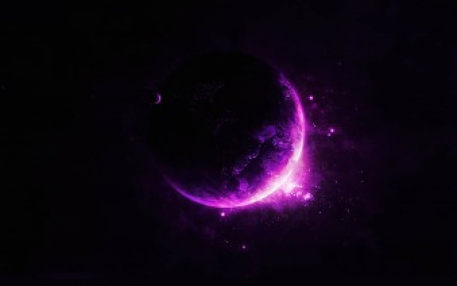 Glowing Purple Planet with Luminous Atmosphere in Deep Space HD wallpaper