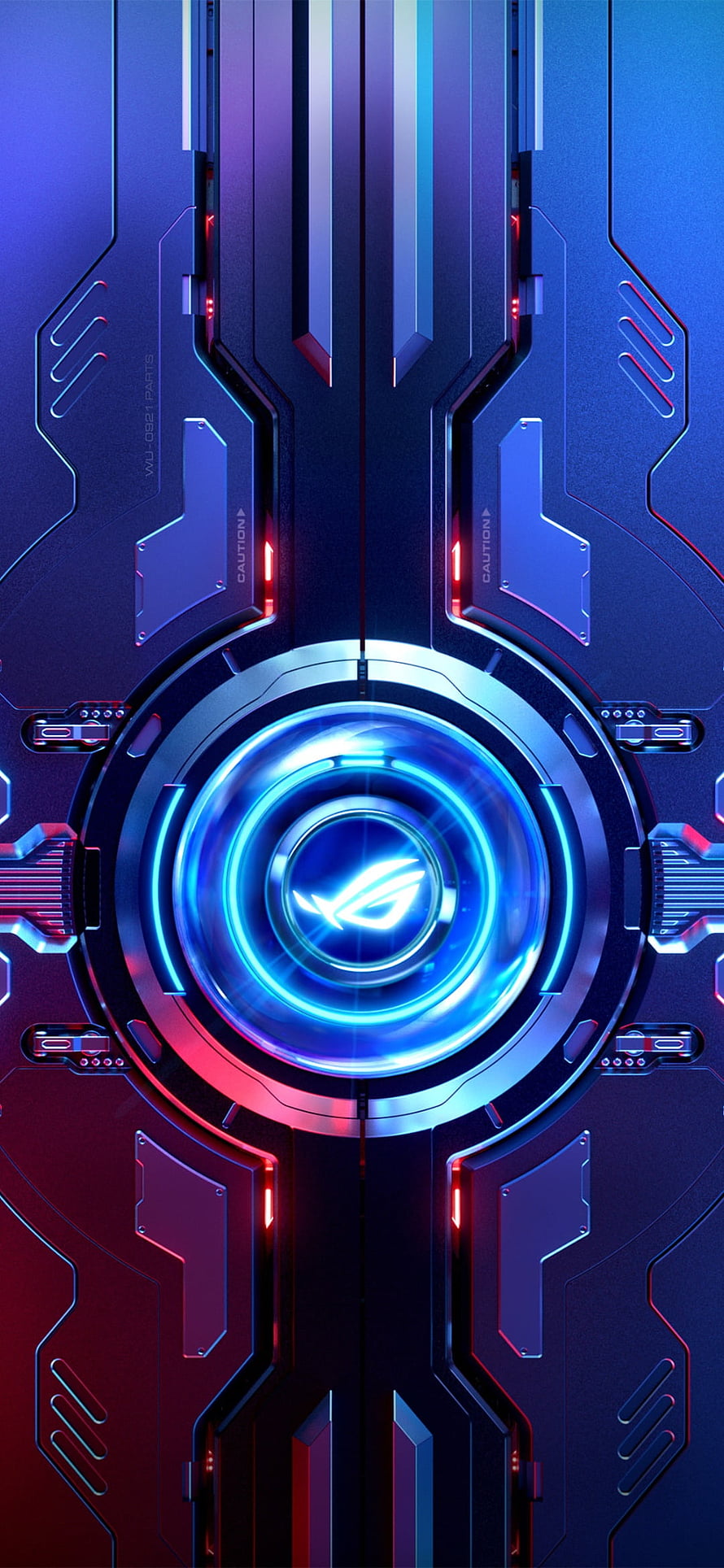 Asus ROG Gaming Phone Futuristic Interface with Glowing Blue Core and Neon Circuitry HD phone wallpaper