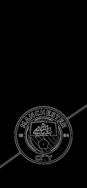 Manchester City FC Crest Line Art on Black Background HD phone wallpaper