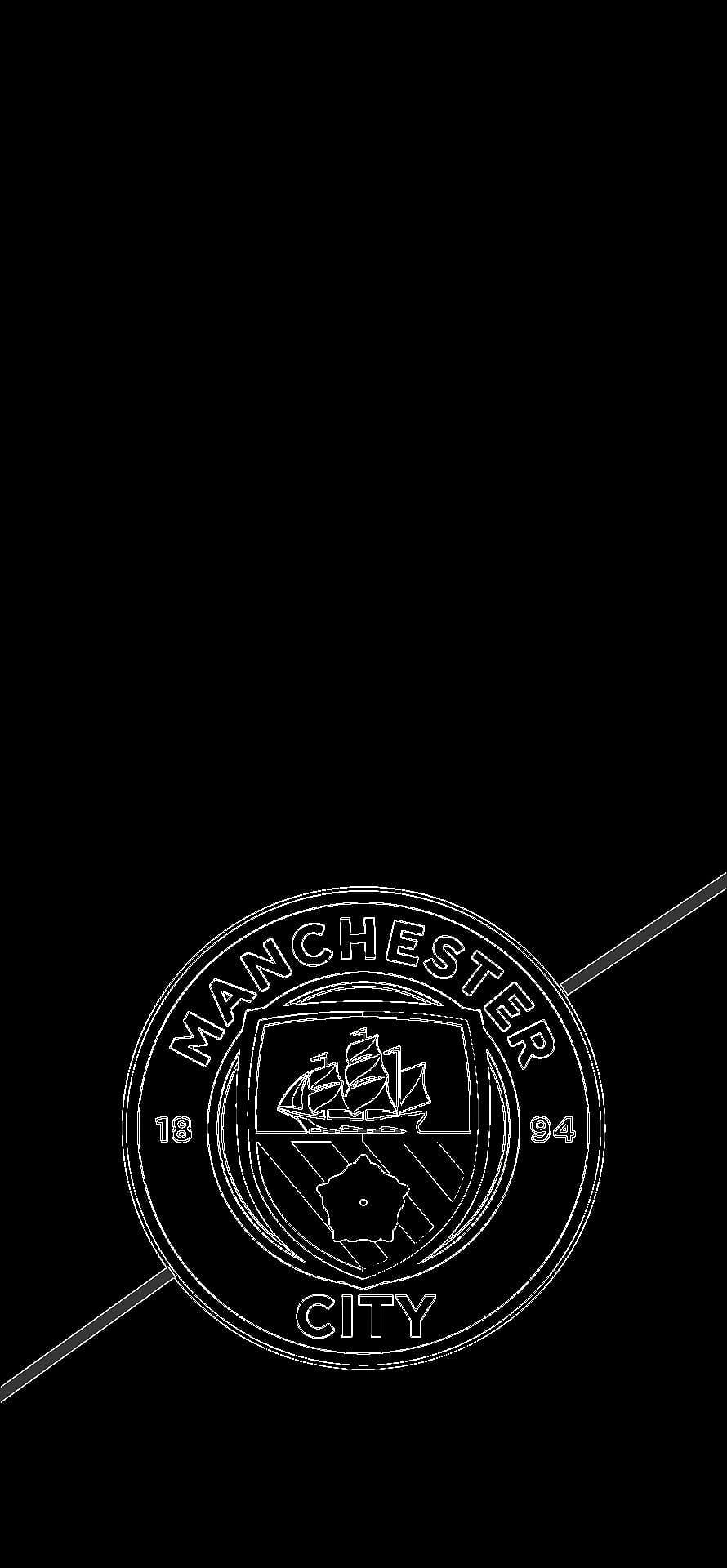 Manchester City FC Crest Line Art on Black Background HD phone wallpaper