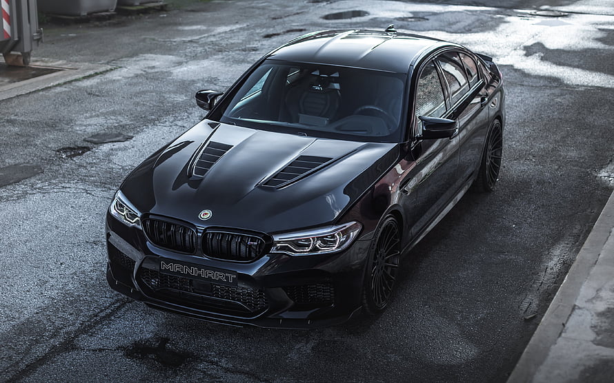 Black Manhart MH5 BMW M5 F90 Sedan with Aggressive Front Bumper and Hood Vents HD wallpaper
