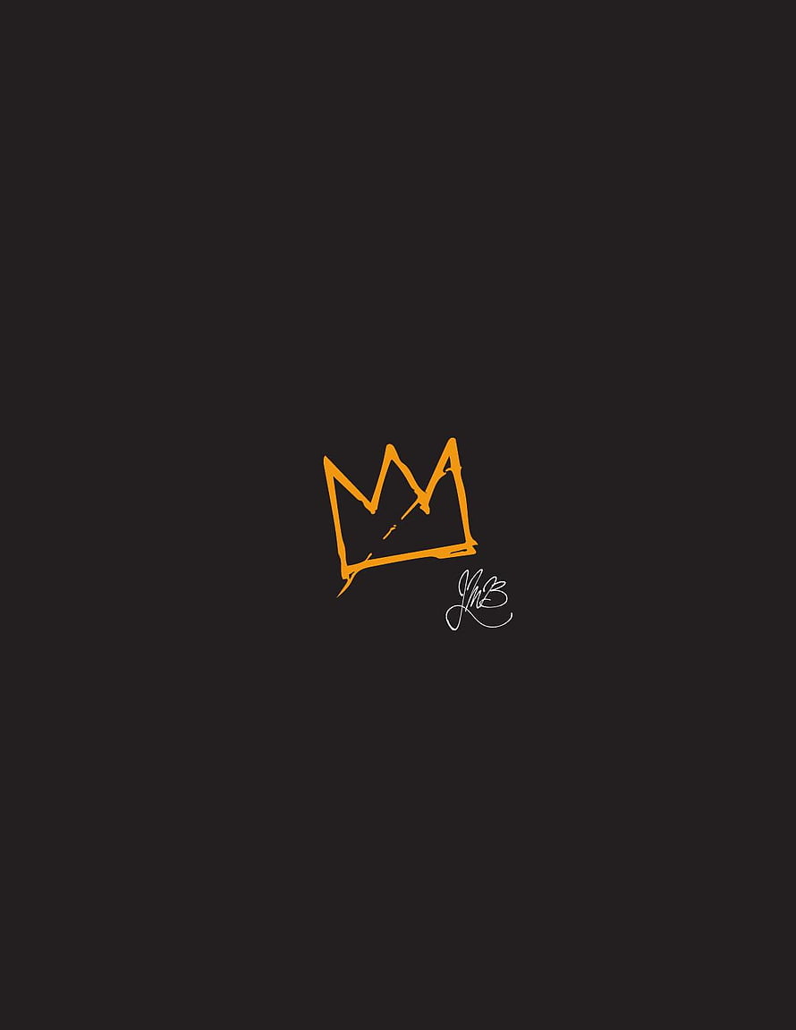 Jean-Michel Basquiat Crown Sketch in Orange on Black Background HD phone wallpaper