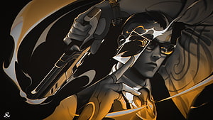 Chamber from Valorant in a dramatic noir illustration holding a pistol and playing cards HD wallpaper