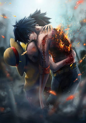 Portgas D Ace and Monkey D Luffy Embrace in Final Moment HD phone wallpaper