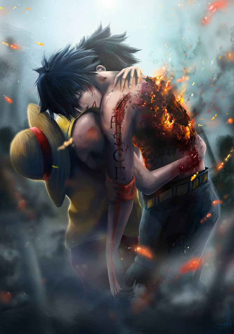 Portgas D Ace and Monkey D Luffy Embrace in Final Moment HD phone wallpaper