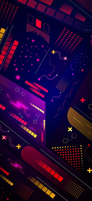 Neon Geometric Abstract Digital Art with Vibrant Purple and Red Patterns HD phone wallpaper