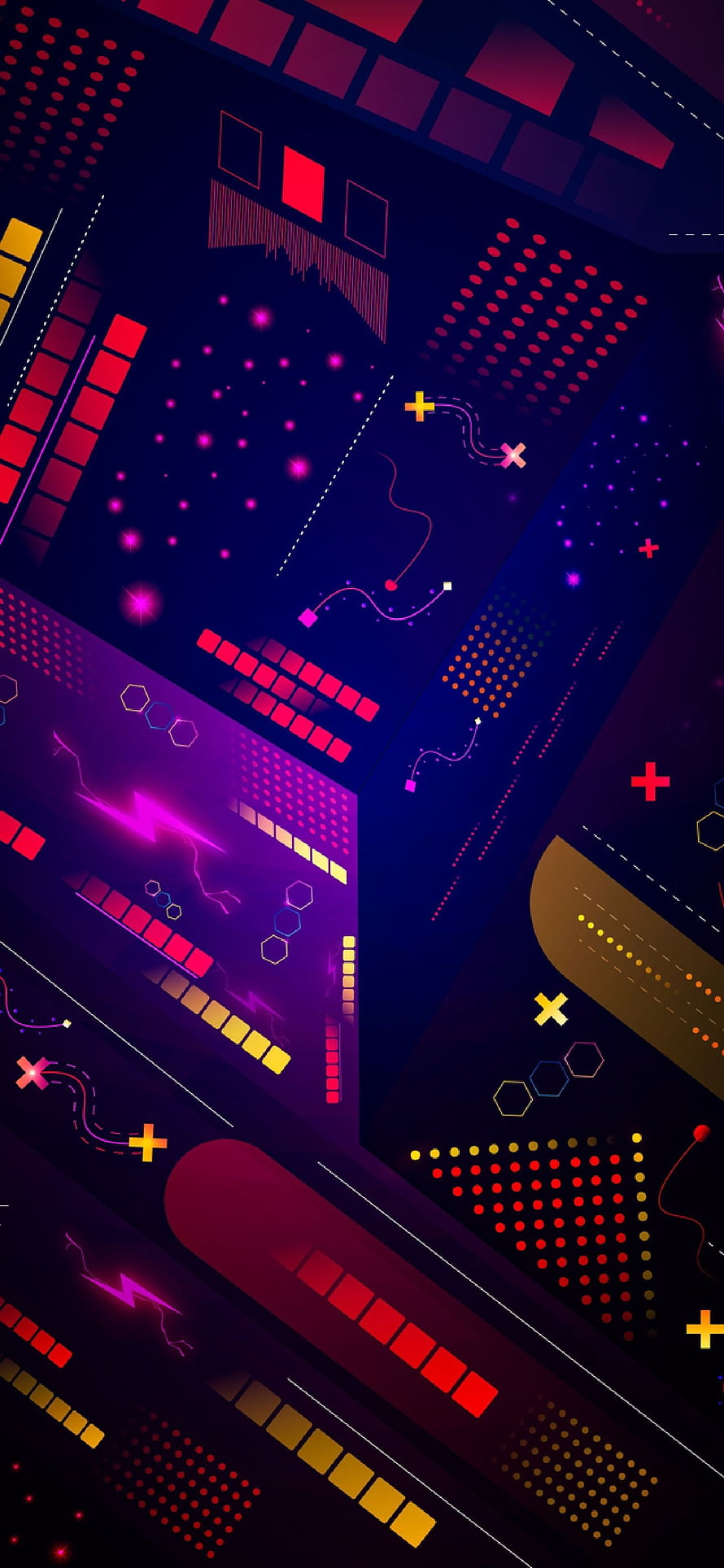 Neon Geometric Abstract Digital Art with Vibrant Purple and Red Patterns HD phone wallpaper