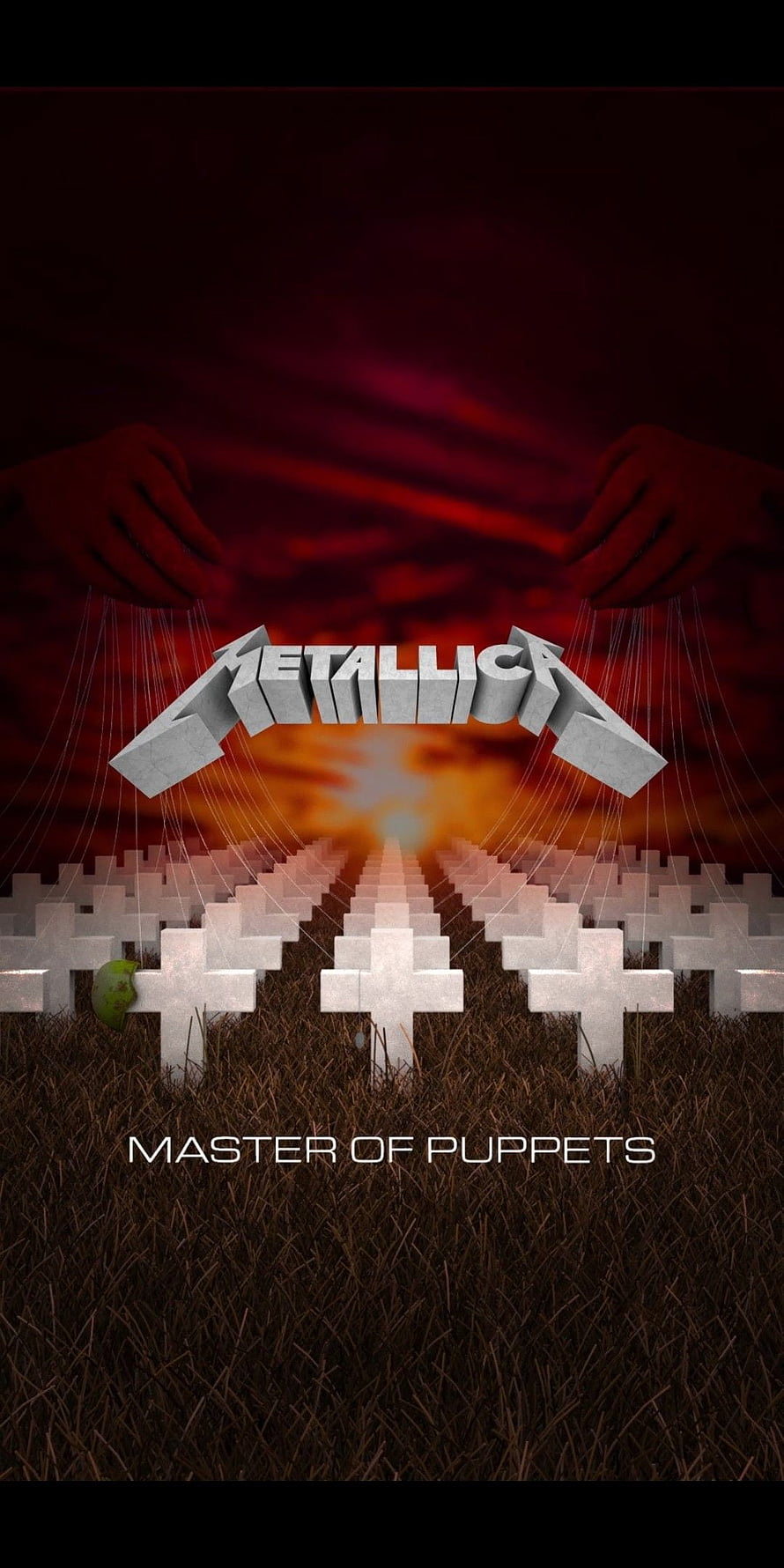 Metallica Master of Puppets album cover art with puppet strings and crosses HD phone wallpaper