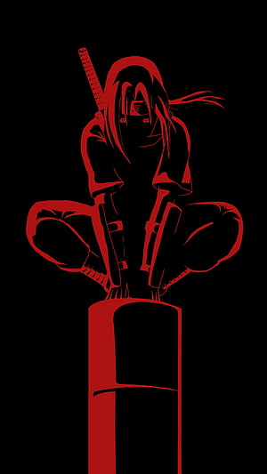 Red Silhouette of Kakashi Hatake Sitting on a Post with Kunai HD phone wallpaper