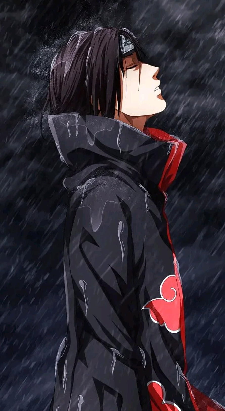 Itachi Uchiha Standing in Heavy Rain Wearing Akatsuki Cloak Anime Wallpaper HD phone wallpaper