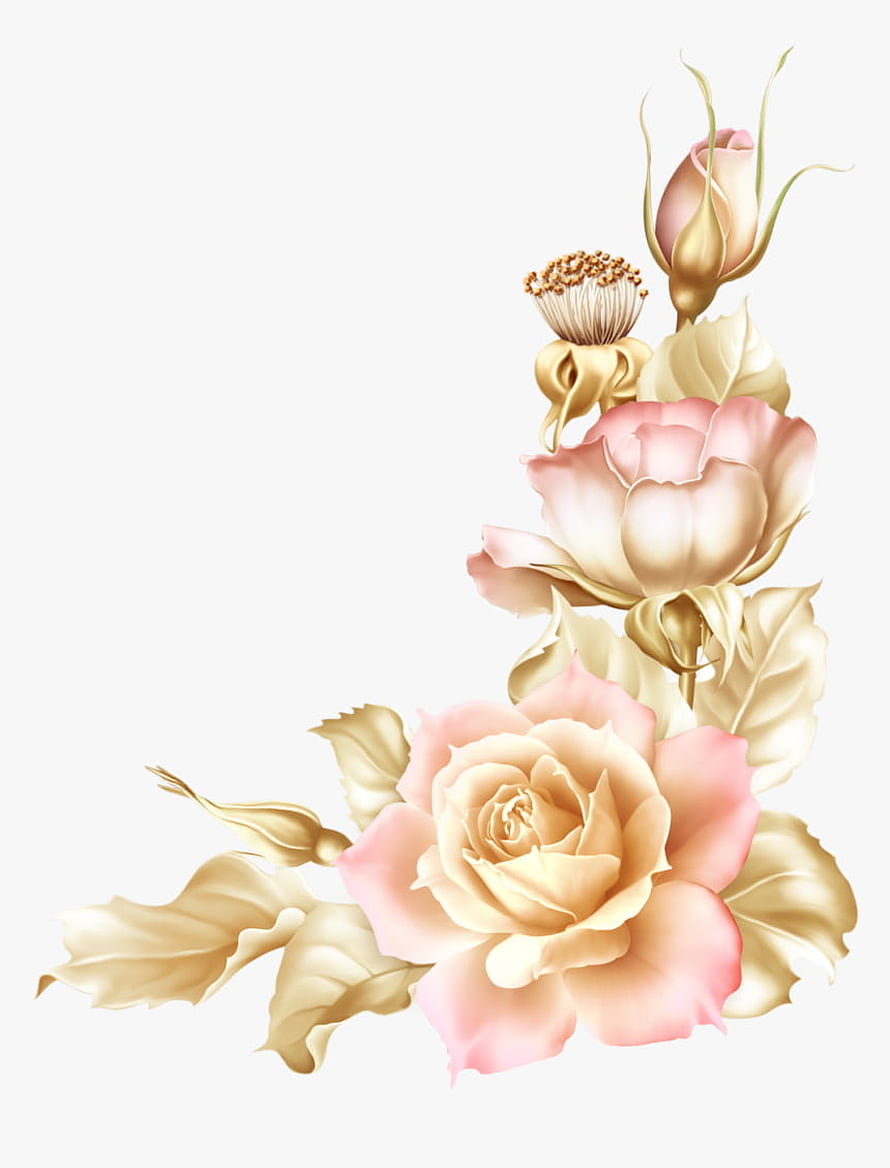 Elegant Pink and Gold Rose Floral Arrangement Illustration HD phone wallpaper