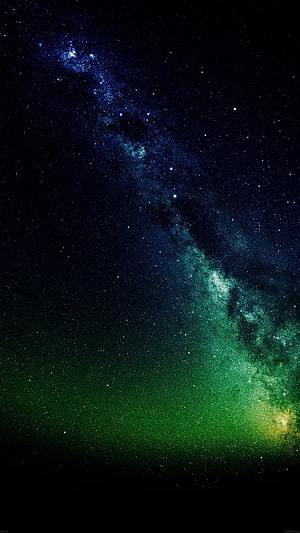 Milky Way Galaxy Night Sky with Green Aurora Glow and Star Field HD phone wallpaper