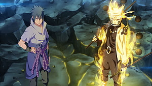 Naruto and Sasuke in Epic Battle Stance Anime Wallpaper HD wallpaper
