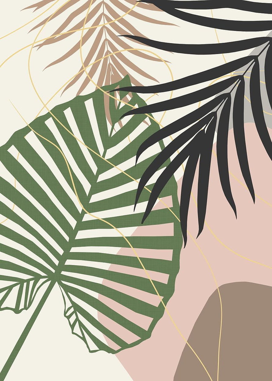 Minimalist Tropical Leaf Illustration with Geometric Shapes and Soft Pastel Palette HD phone wallpaper
