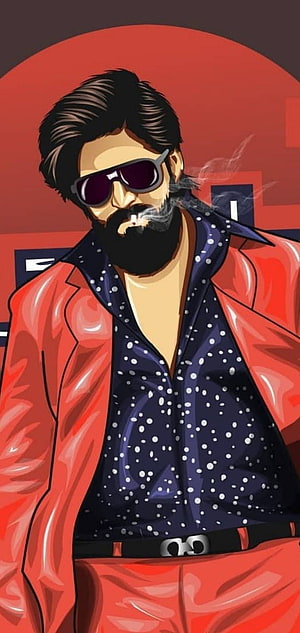 Rocky Bhai KGF Character Illustration in Red Suit and Sunglasses HD phone wallpaper