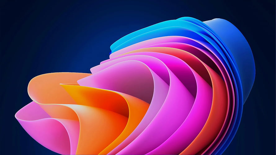 Vibrant Abstract 3D Flowing Ribbons in Pink Orange and Blue Gradient HD wallpaper