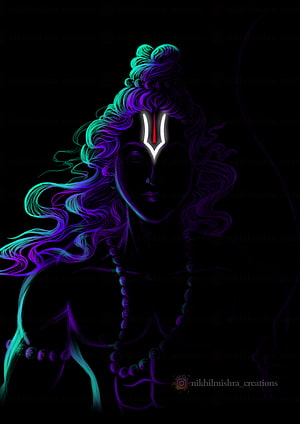 Neon Glowing Lord Shiva Digital Art with Trishul Symbol and Vibrant Hair HD phone wallpaper