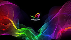Republic of Gamers RGB Logo with Colorful Abstract Wavy Lines on Black Background HD wallpaper