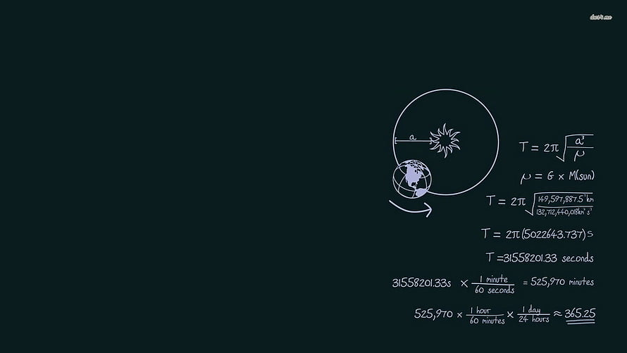 Physics Calculation of Earth's Orbital Period Using Kepler's Third Law on Dark Background HD wallpaper