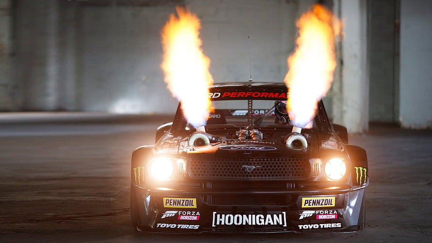 Ken Block Hoonicorn Ford Mustang Twin Turbo Flames Hoonigan Racing HD wallpaper