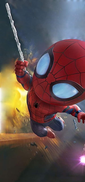 Spider-Man Swinging Through Explosive Action Scene in Cinematic Style, OnePlus 8 Pro Punch Hole, Left Notch HD phone wallpaper