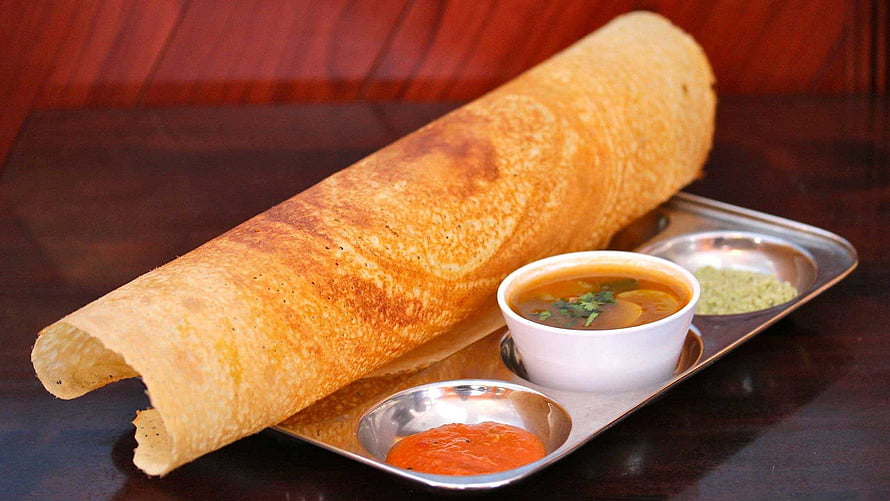 Crispy Masala Dosa with Sambar and Chutney on a Metal Tray HD wallpaper