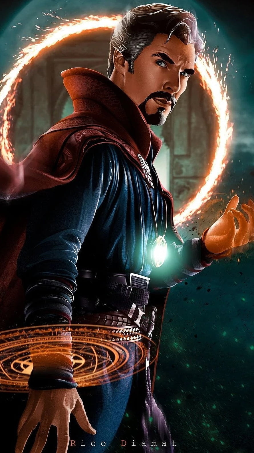 Doctor Strange Casting a Glowing Magic Circle with Mystical Energy and Arcane Symbols HD phone wallpaper