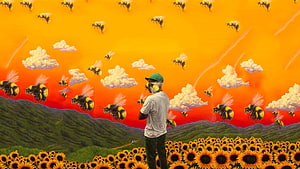 Tyler the Creator Flower Boy Album Artwork with Bees and Sunflowers HD wallpaper