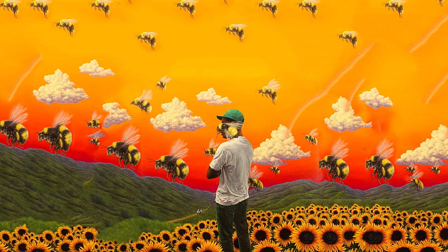 Tyler the Creator Flower Boy Album Artwork with Bees and Sunflowers HD wallpaper