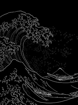 The Great Wave off Kanagawa by Hokusai in Black and White Line Art HD phone wallpaper