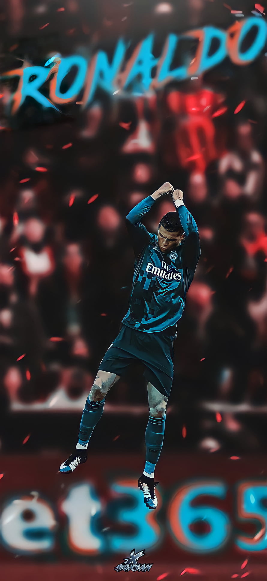 Cristiano Ronaldo in Real Madrid Blue Kit Celebrating Goal with Dynamic Pose HD phone wallpaper