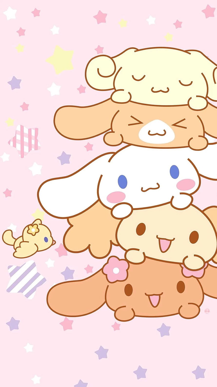 Cute Cinnamoroll and Friends Stacking on Pink Background with Stars HD phone wallpaper
