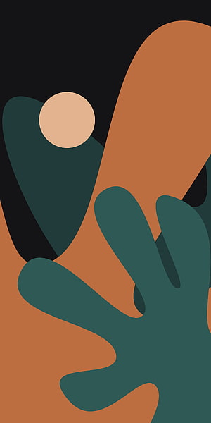 Abstract Minimalist Art with Teal and Orange Shapes on Black Background HD phone wallpaper