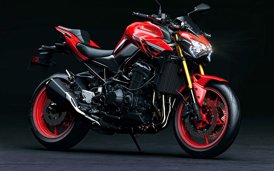 Kawasaki Z900 50th Anniversary Edition Red and Black Sport Motorcycle Studio Shot HD wallpaper
