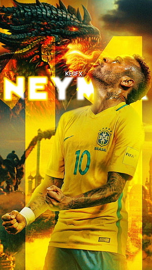 Neymar Jr Brazil National Team Soccer Player Fantasy Dragon Wallpaper HD phone wallpaper
