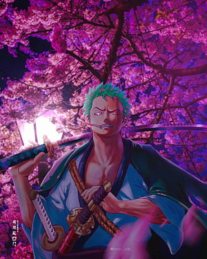 Roronoa Zoro Under Pink Cherry Blossoms With Swords HD phone wallpaper