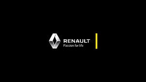 Renault Corporate Logo with Diamond Emblem and Yellow Accent on Black Background HD wallpaper