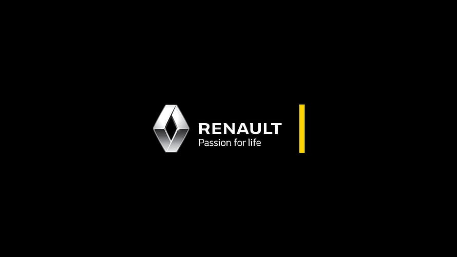 Renault Corporate Logo with Diamond Emblem and Yellow Accent on Black Background HD wallpaper