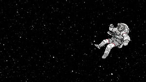 Skull Astronaut Floating in Starry Space, Black and White Line Art Illustration HD wallpaper