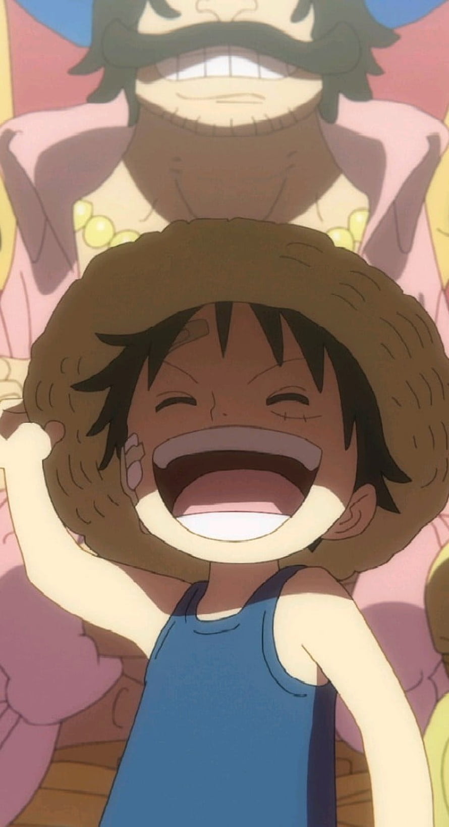 Monkey D. Luffy and Gol D. Roger laughing together in One Piece anime scene HD phone wallpaper