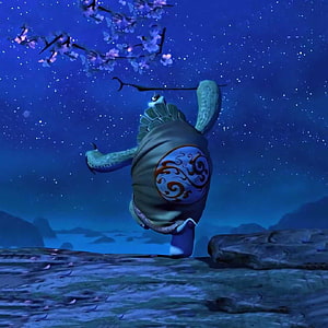 Master Oogway Meditating Under Cherry Blossoms at Night in Kung Fu Panda HD phone wallpaper