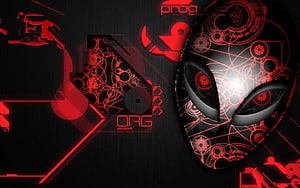 Futuristic Red and Black Cyberpunk Mask with Circuit Patterns HD wallpaper