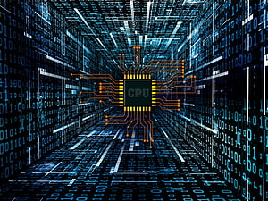 Central Processing Unit Chip Floating in Digital Binary Code Tunnel HD wallpaper