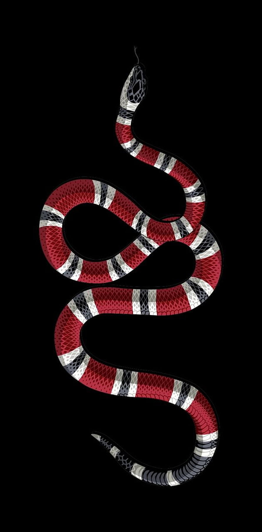 Gucci Snake Logo Vector Illustration with Red and White Patterned Scales on Black Background HD phone wallpaper