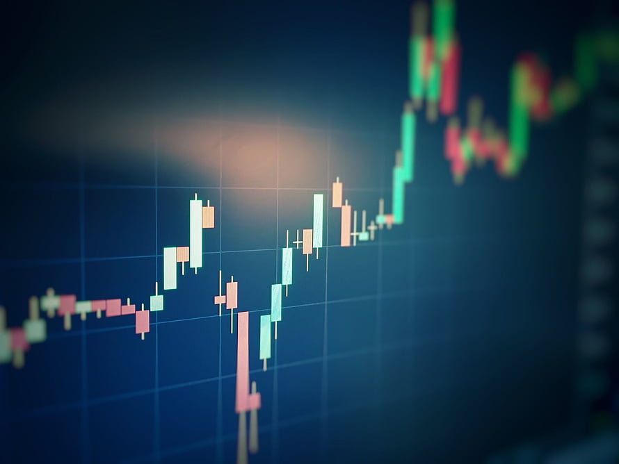 Financial Candlestick Chart Showing Market Growth and Stock Trading Trends on Digital Display HD wallpaper